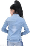 Girl's stretchable wash denim jacket solid blue