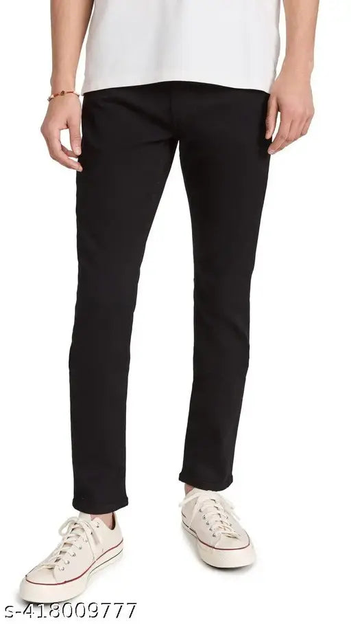 Black stretch cotton men's slim fit jeans