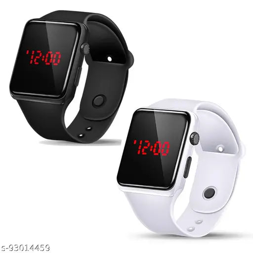 Goldenize Fashion digital day and date dial square and rectangular display kids stylish watches for boys and men - white straps