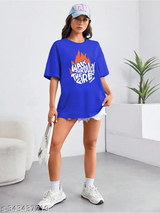 LEOTUDE Stylish Oversized Women's Half Sleeve Round Neck Printed T-Shirt | Plus Size Also Available