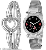 Women's fashionable black round analog watch with rose gold hands, featuring a leather strap and magnetic closure