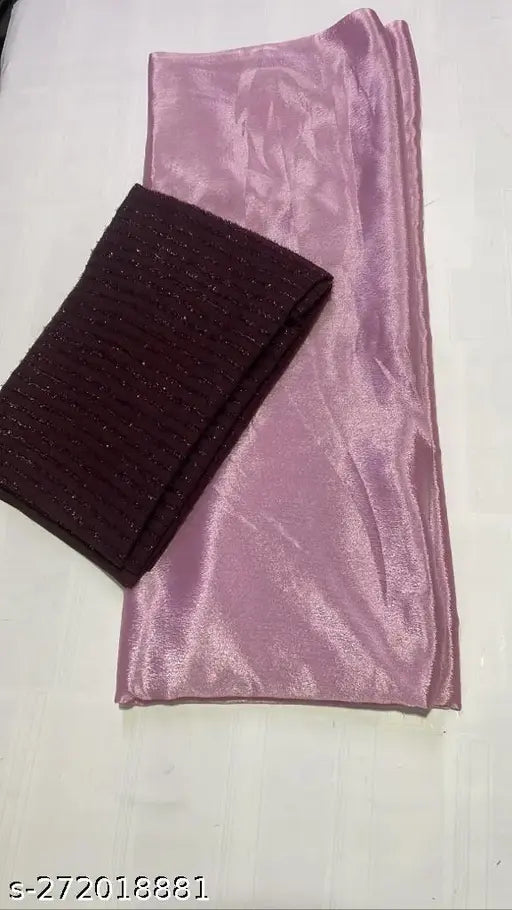 Chiffon CHINNON FENCY SAREE in solid Chipi Pink, free-size, India origin