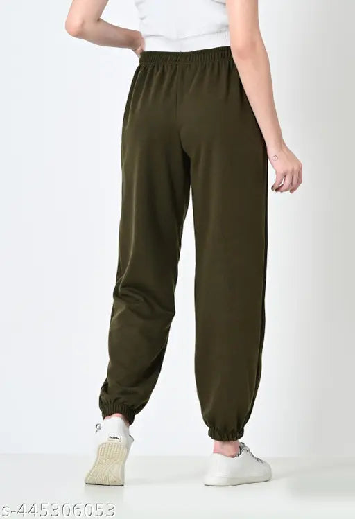 Heavy weight cotton women's winter joggers, 2-pocket combo, solid pattern, loose fit for casual wear