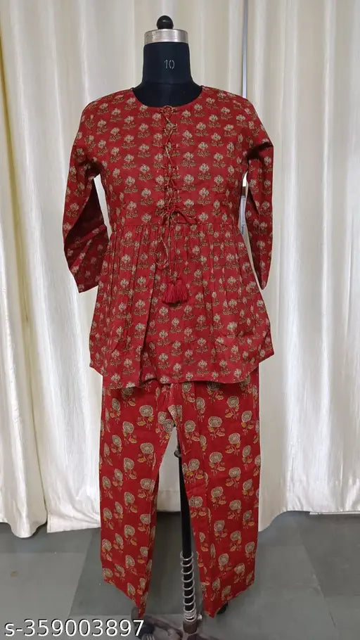 Women's cotton nightwear set, includes shirt and pants, printed design, long sleeves, various sizes available from S to XXL