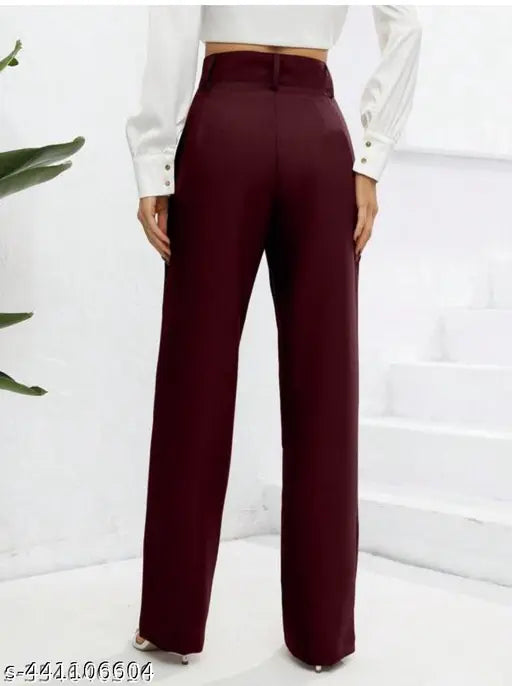 Burgundy elasticated women's trousers, classic cut, stretchy waistband