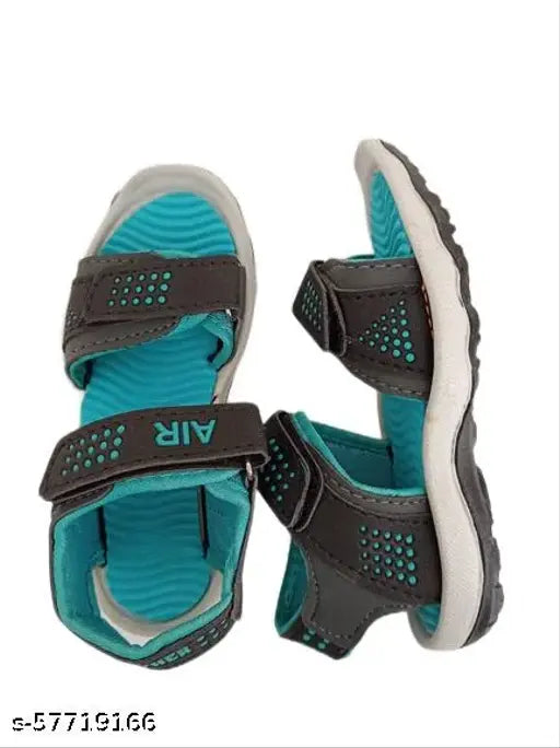 Black strappy sandals with a sporty design and blue accents