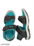 Black strappy sandals with a sporty design and blue accents