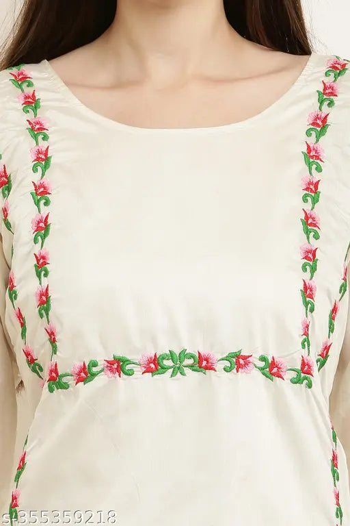 Chanderi silk embroidered white kurti set with dupatta and palazzos, traditional wear for women