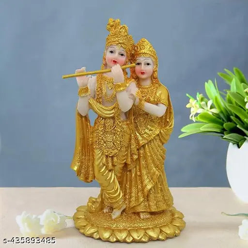 Golden resin statue of Lord Radha Krishna, idols for temple and puja mandir, Diwali decoration gift