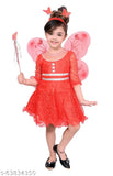 Red party dress for girls with wings and wand, festive design