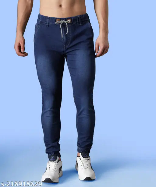 Dark blue denim jeans for men by Zaysh, solid pattern, size 28/30/32/34/36 (India)