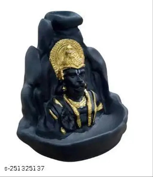 Poly resin Hanuman ji statue Bajrangbali incense holder, decorated with 51 free smoke backflow cones, traditional Indian craftsmanship