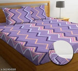 Geometric cotton bedsheet set, lightweight & breathable, fitted double size with 2 pillow covers