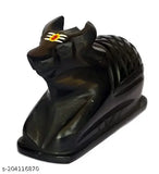 Hand-painted black poly resin Nandi statue for pooja room, traditional Indian god idol on display stand