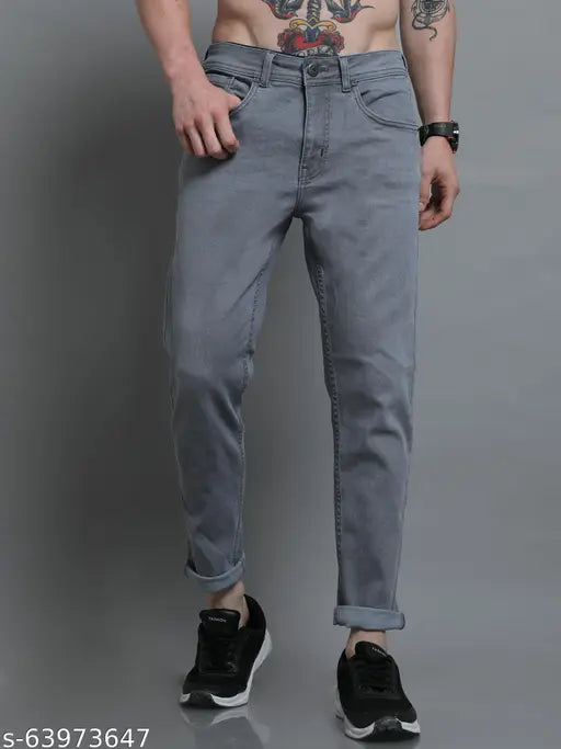 Solid grey denim men's jeans by Regrowth, perfect for casual outings