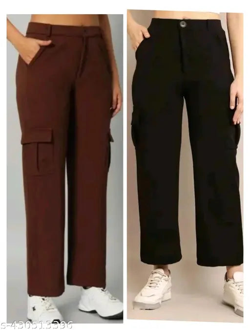 Black cotton cargo pants, women's fashionable party wear
