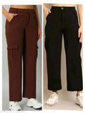 Black cotton cargo pants, women's fashionable party wear