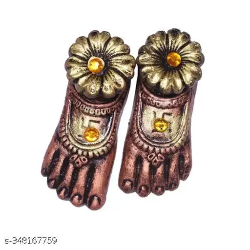Terracotta Devi Charan, Maa Laxmi paduka for prosperity & wealth, Diwali puja, India (10cm x 3cm x 9cm)