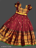 Silk cotton silk stitch flared Anarkali gown for girls, solid art design perfect for parties and weddings, 1-12 years, Indian origin