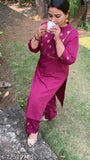 Vibrant poly crepe kurta set with printed palazzos for women, latest Indian fashion