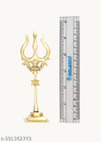 Gold-toned brass Lord Shiva Trishul & Damru on stand for Pooja Room, height 55 inches
