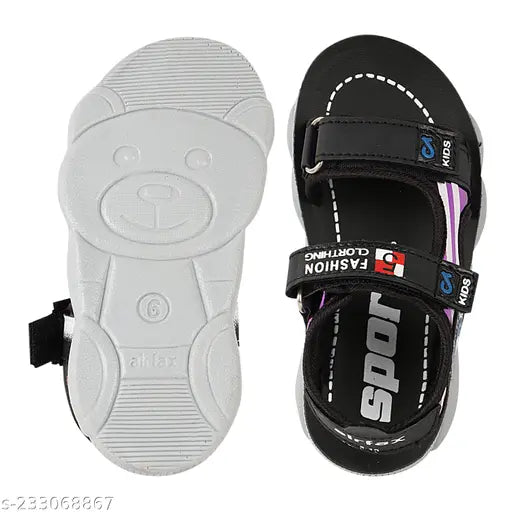 Black Velcro sandals with purple trim for boys and girls