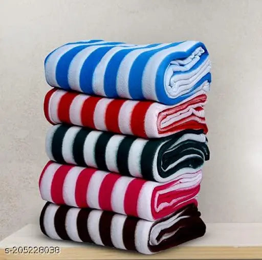 Multicolor, lightweight polar fleece BMS DOUBLE bed blankets for winter and summer - Pack of 5 (Colorblocked)