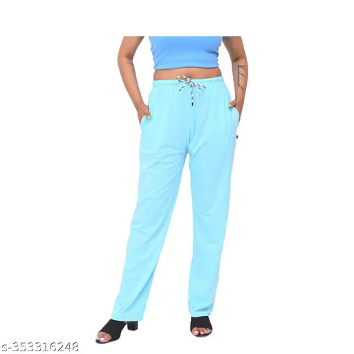 Women's light blue casual fit lower payjama pants, pure cotton stretchable material