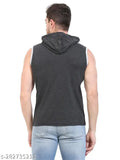 Cotton sleeveless hoodie t-shirt for men, stay cool and comfy in summer heat, solid design, India origin