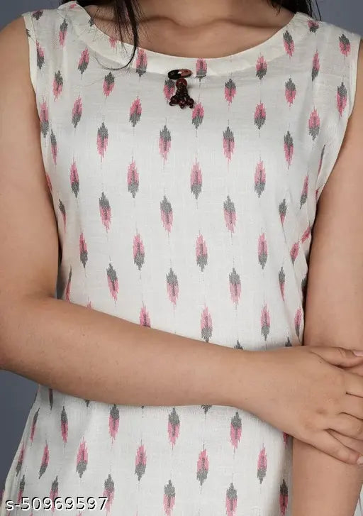Rayon Aishani Voguish Sleeveless Kurti, vibrant printed women's dress (XL - 42in bust)