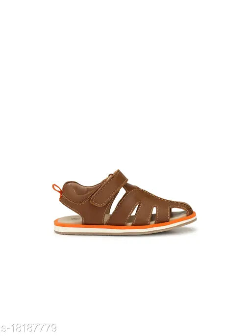 Stylish brown leather boys sandals with velcro fastening, ideal for summer play