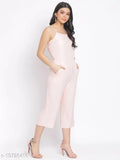 Peach viscose jumpsuit for women, solid color, regular fit - L (36in bust, 47in length, 31in waist), India origin