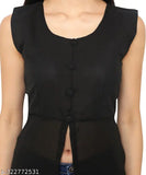 Georgette blend, sleeveless round neck kurti with front slit, elegant women's fashion from India