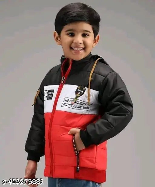 Black and red boys' jacket with a hood