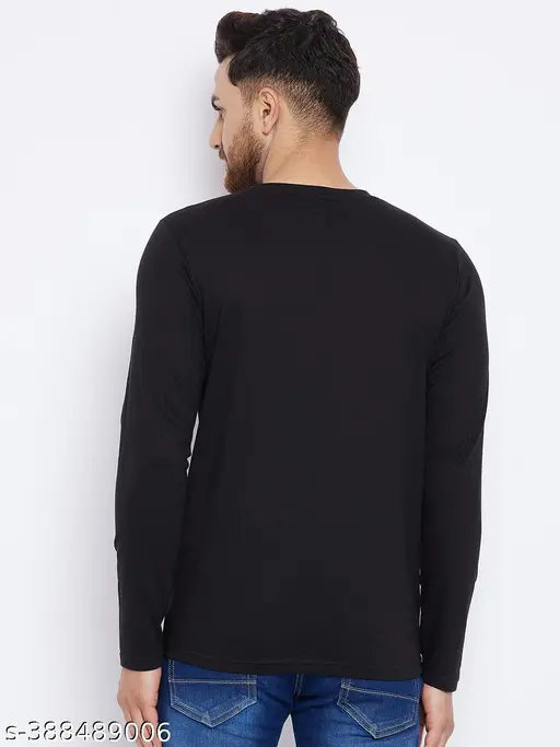 Soft cotton blend men's round neck t-shirt, long sleeves, printed design for unmatched comfort and durability. Classic black on denim look, perfect for casual wear with jeans and sneakers