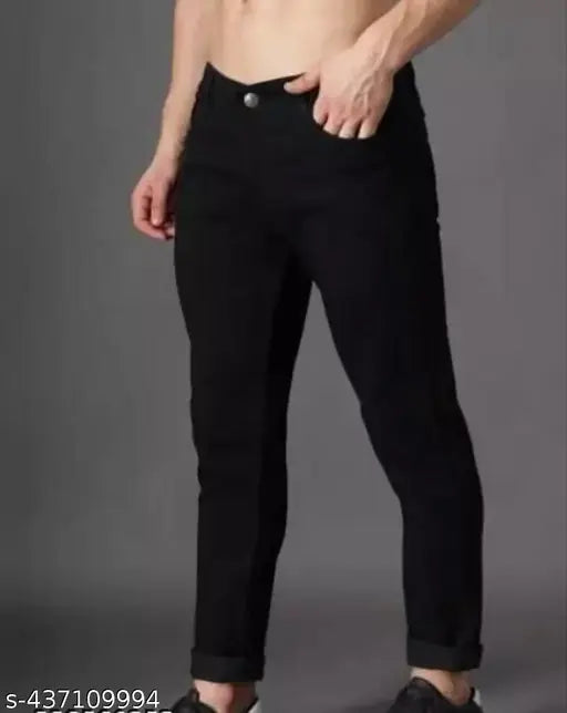 Black slim fit jeans with a belt loop