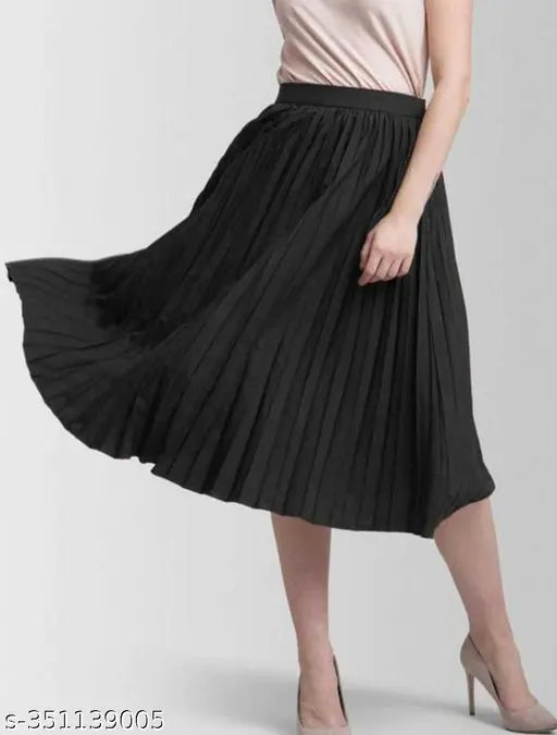 Black, women's, midi skirt with ruffled hem