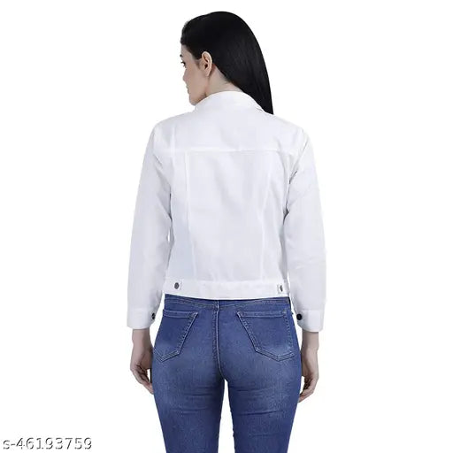White cotton blend full sleeve jacket for women & girls, solid pattern, ideal for everyday wear with denim or trousers