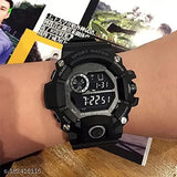 Black digital sport watch with white screen, gray strap
