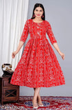 Red traditional Indian kurta, long sleeve, embroidered
