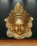 Antique gold metal Durga face wall hanging, evil eye protection for home decor and office, Maa Kali mask statue with handcrafted finish