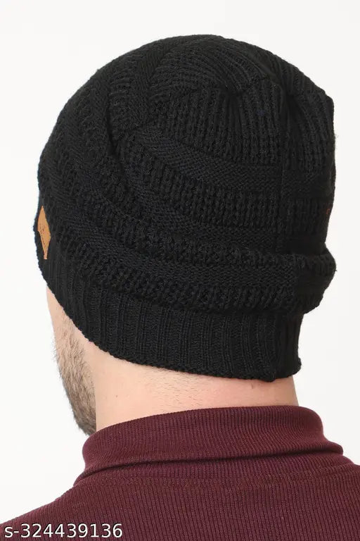 Wool beanie hat, self-designed attractive men's cap, natural wool headwear, Indian crafted beanie for men