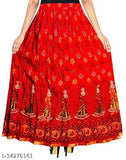 Red and gold Jaipuri cotton skirt combo, one wrap around style, one straight a-line style