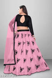 Grey embellished semi-stitched lehenga set with unstitched blouse and dupatta, art silk and net fabrics, embroidered patterns, lace accents, free size, Indian origin