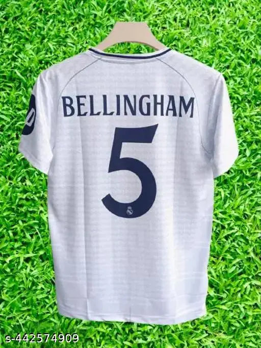 Bellingham 5 Real Madrid 2023-24 home white jersey, short-sleeved polyester football shirt for kids (aged 7-16), India origin