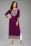 Embroidered rayon kurti for women, three-quarter sleeves, Indian designer fashion