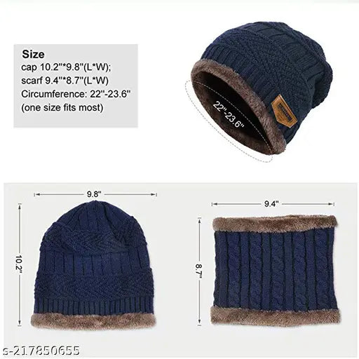 Black wool beanie cap, trendy winter design for men and women, provides extra cold protection