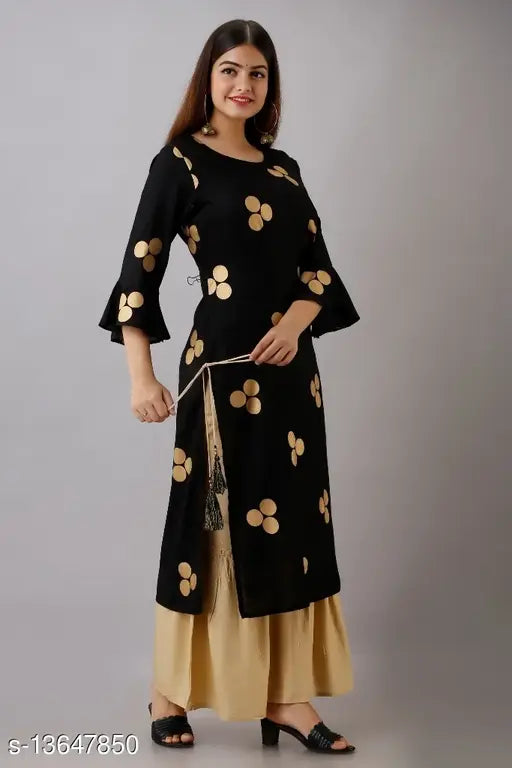 Black rayon printed kurta with sharara bottoms