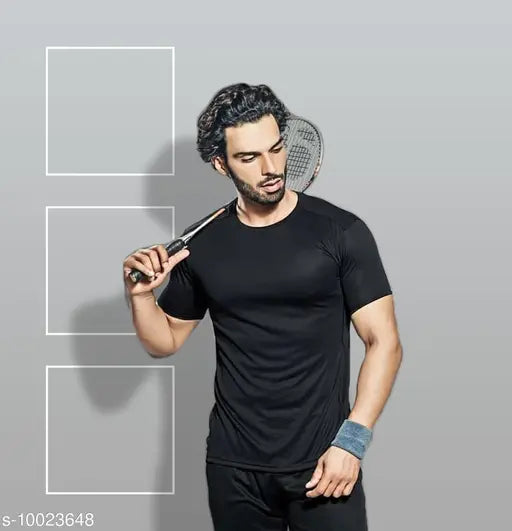 Men's polyester crew neck half sleeve dry fit t-shirt - solid color for active lifestyle