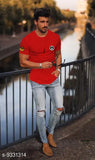 Maroon cotton world peace patch t-shirt by LAZYCHUNKS, trendy short sleeves with printed design